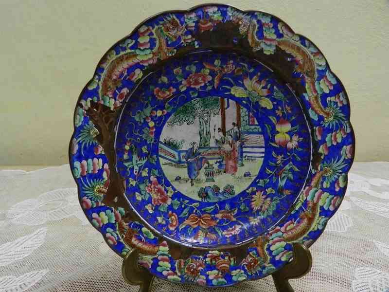 Krásný velmi starý mosazný orientální Talíř Cloisonne Smalt - foto 2