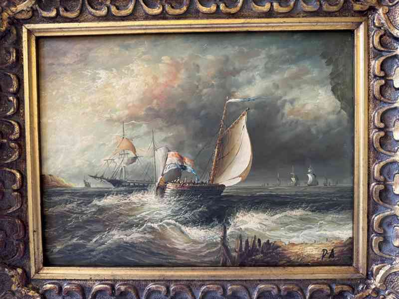 Loď moře - obraz ve zlatém zdobeném rámu - foto 2
