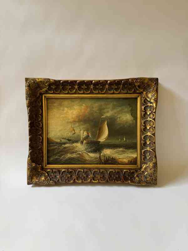 Loď moře - obraz ve zlatém zdobeném rámu