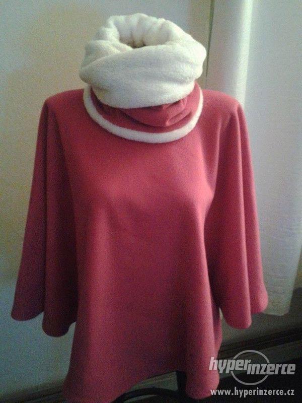 dívčí růžová  pelerína kabátek paletko pončo s tunelem šálou - foto 1
