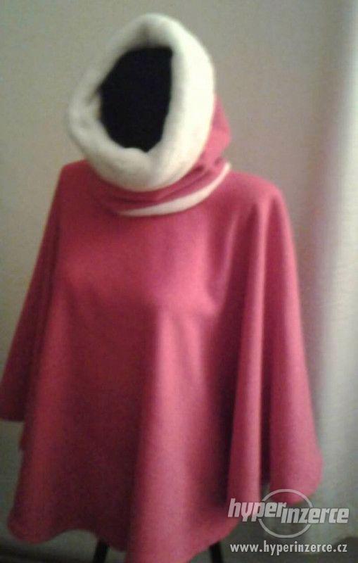 dívčí růžová  pelerína kabátek paletko pončo s tunelem šálou - foto 4