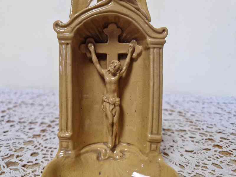 Krásná velmi stará kameninová Kropenka Ježíš a Anděl - foto 5