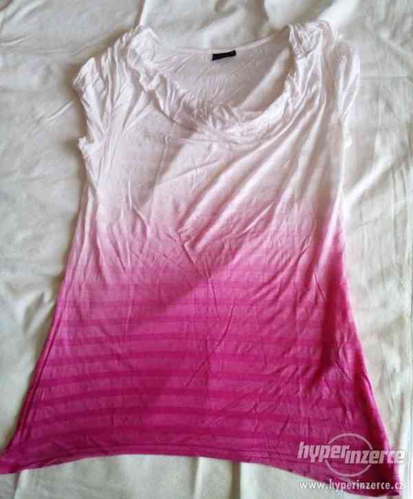 Bílo-růžové dlouhé triko - foto 1