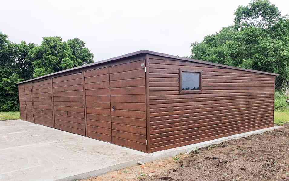 Plechová garáž 12x5m spád dozadu 4x vrata tmavý ořech TS224 - foto 5