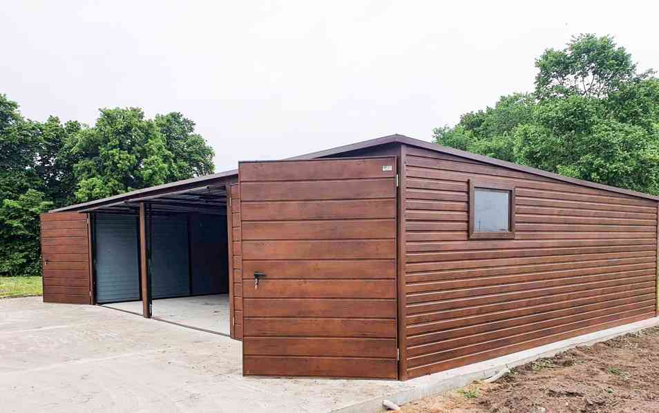 Plechová garáž 12x5m spád dozadu 4x vrata tmavý ořech TS224 - foto 3