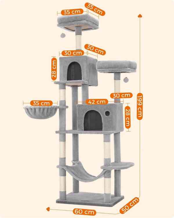 Škrabadlo pro kočky / kočičí strom - 199 cm / XXL - foto 4