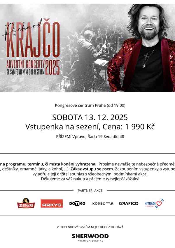 Richard Krajčo - Praha - 13.12.2025 - 2 vstupenky - foto 3