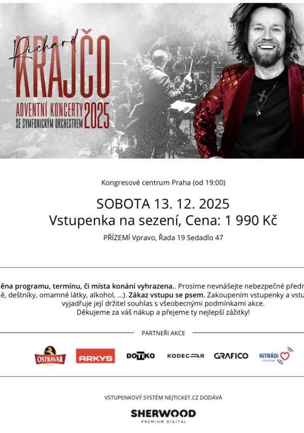 Richard Krajčo - Praha - 13.12.2025 - 2 vstupenky - foto 2
