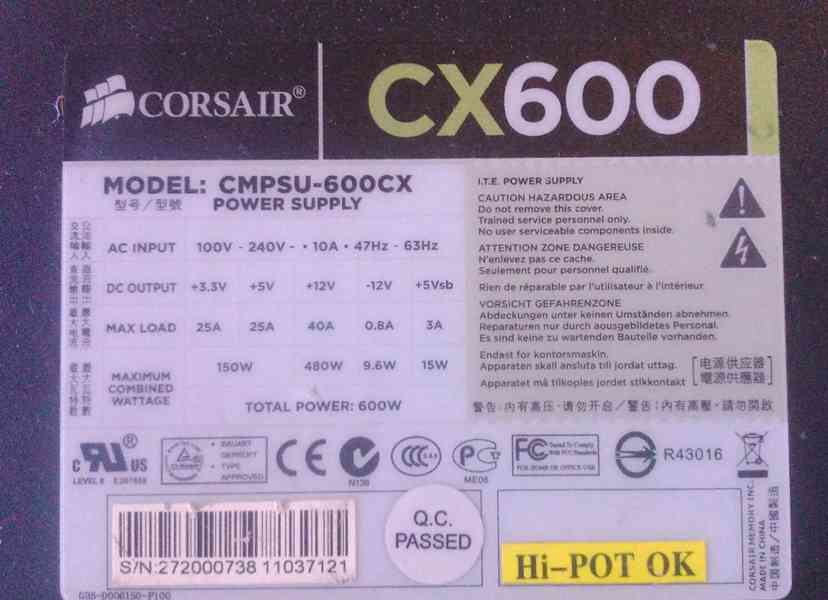 PC ATX Zdroj Corsair CX 600 W