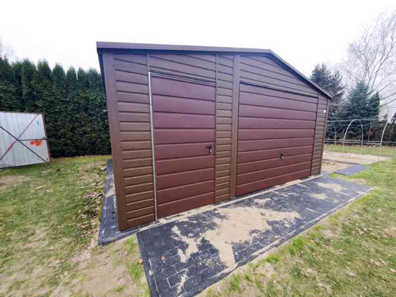 Plechová garáž 5,5x6  výklopná vrata - světlý ořech, TS583 - foto 4
