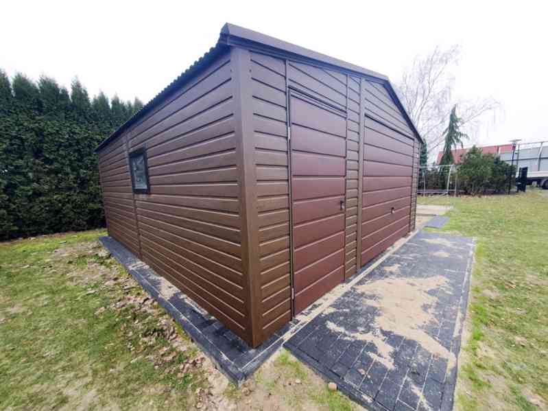 Plechová garáž 5,5x6  výklopná vrata - světlý ořech, TS583 - foto 5