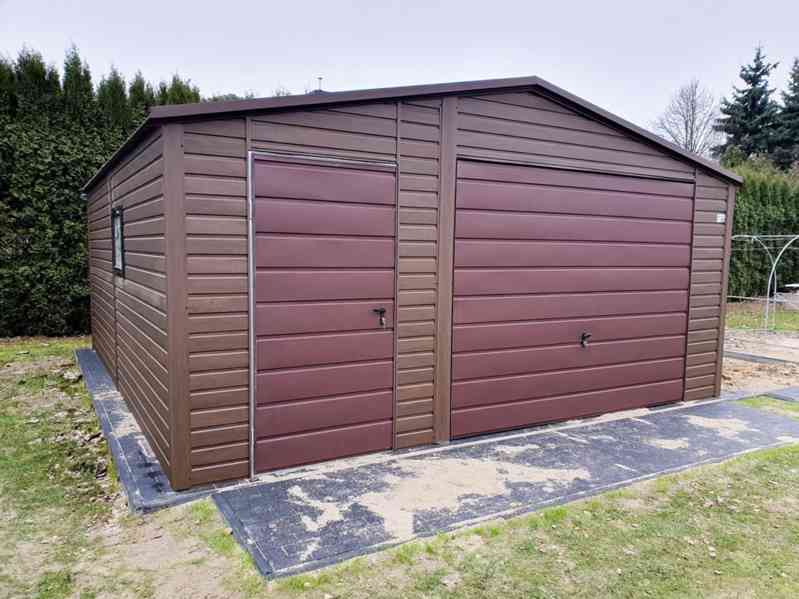 Plechová garáž 5,5x6  výklopná vrata - světlý ořech, TS583 - foto 3
