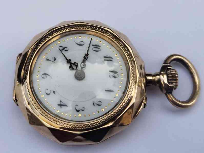 Zlaté 14k staré hodinky jeptišky, hranaté, funkční - foto 6