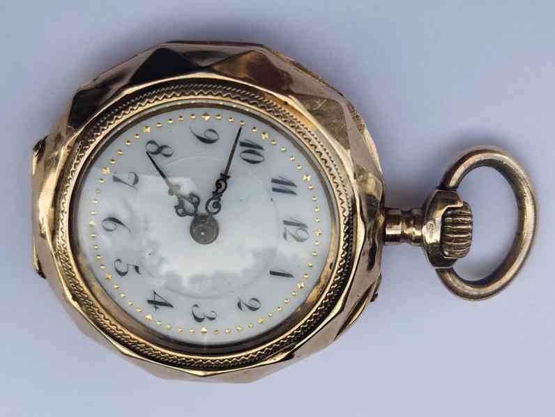Zlaté 14k staré hodinky jeptišky, hranaté, funkční - foto 7