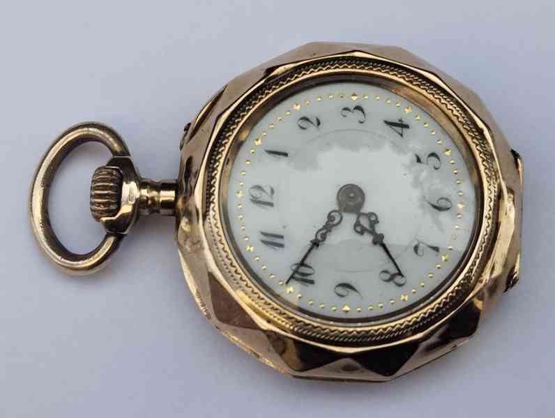 Zlaté 14k staré hodinky jeptišky, hranaté, funkční - foto 25