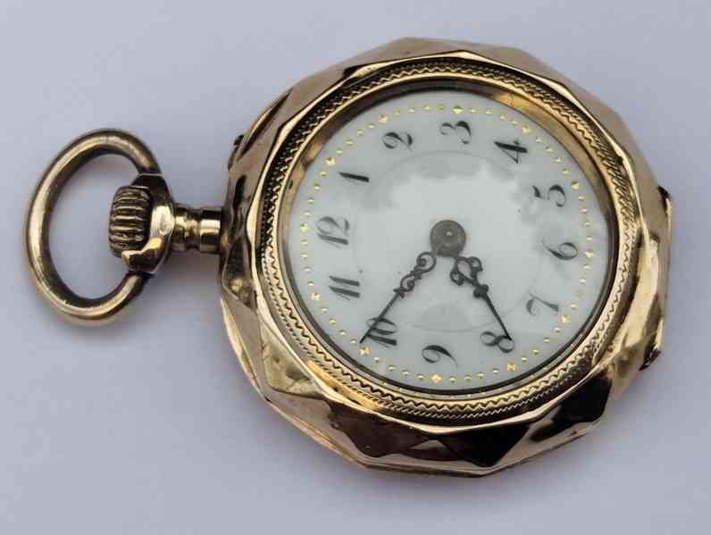 Zlaté 14k staré hodinky jeptišky, hranaté, funkční - foto 24
