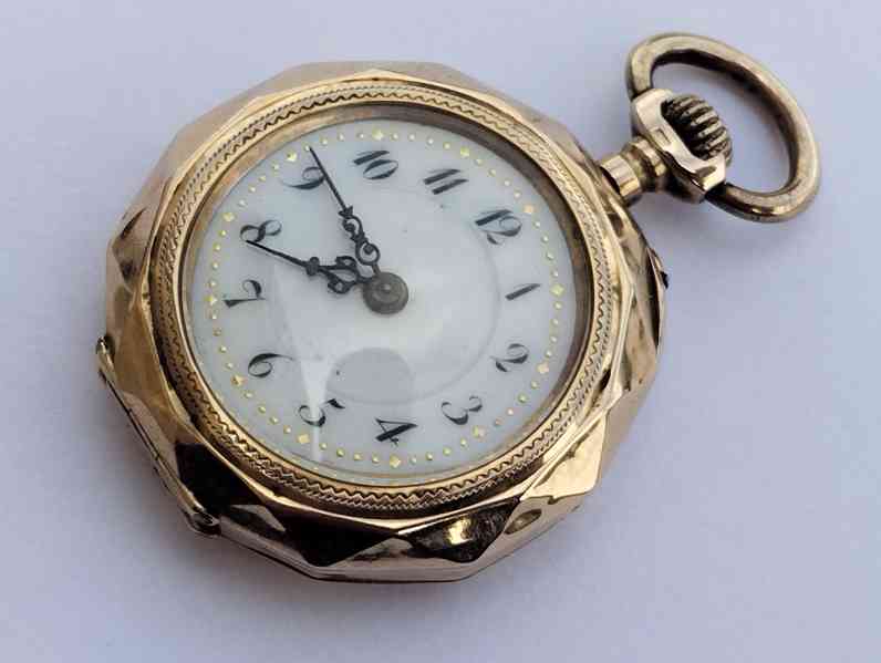 Zlaté 14k staré hodinky jeptišky, hranaté, funkční - foto 3