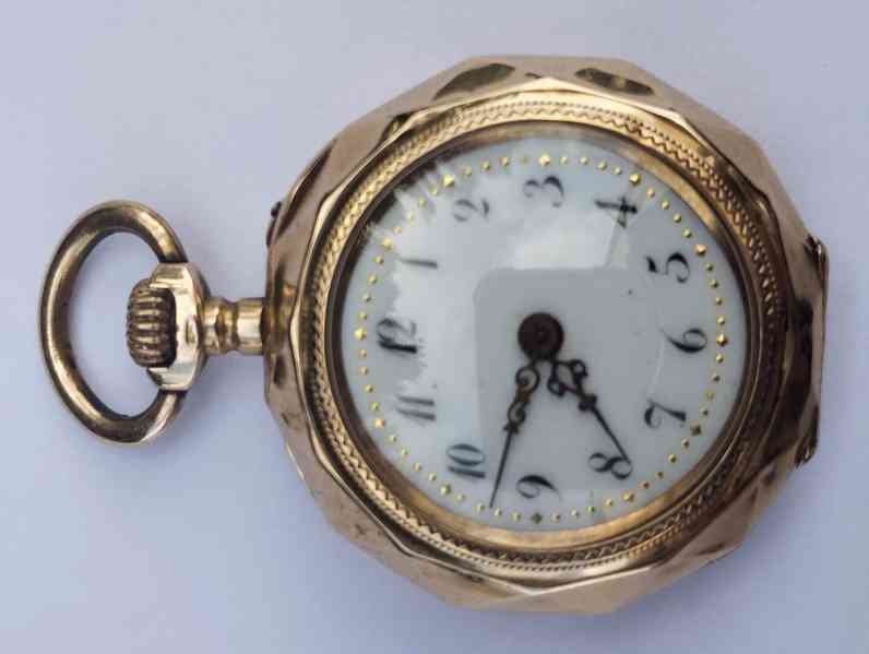Zlaté 14k staré hodinky jeptišky, hranaté, funkční - foto 5