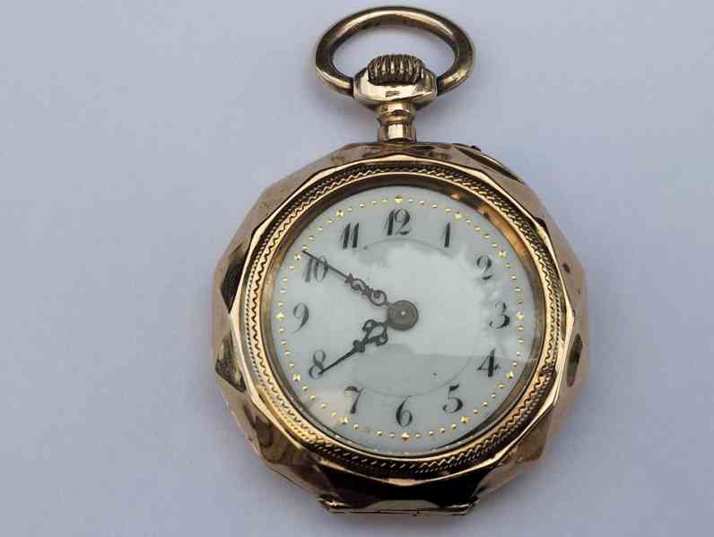 Zlaté 14k staré hodinky jeptišky, hranaté, funkční - foto 26