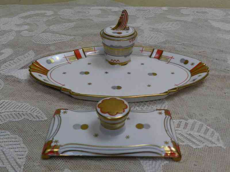 Nevídaný Art Deco porcelánový Kalamář Slavkov 1932