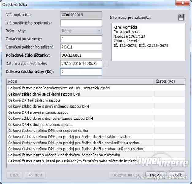 EET - software pro Elektronickou evidenci tržeb - foto 2