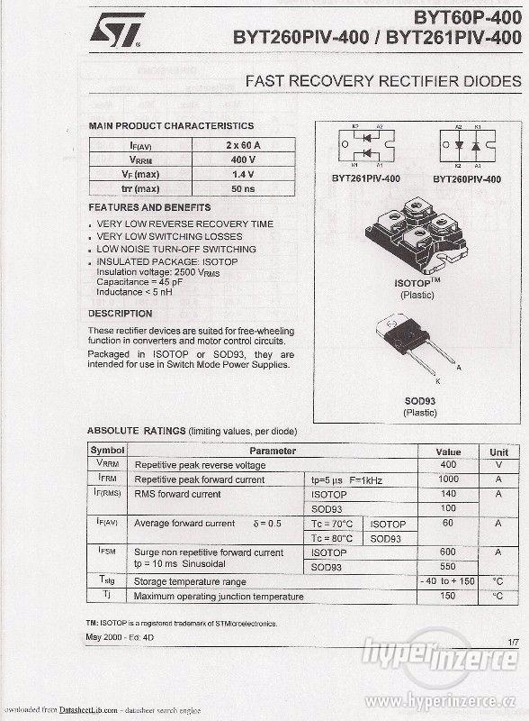 Fast Recovery Rectifier Diodes fy ST Microelectronics. - bazar ...
