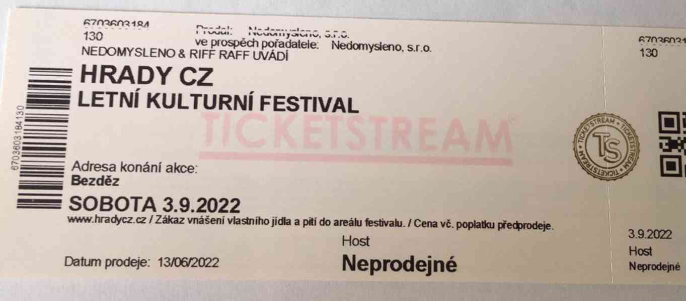 2 ks lístky na festival - Bezděz 03.09.2022 (600 Kč) - foto 1