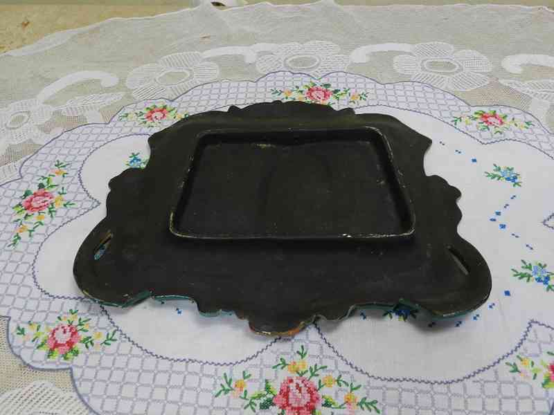 Secesní malovaný keramický Obrázek Zámek plastický dekor - foto 6