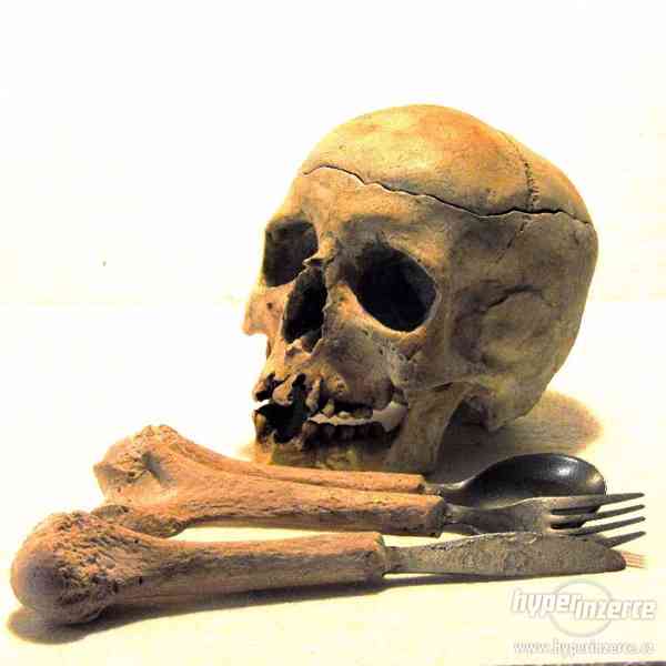 Replika lidské lebky jako miska a kosti jako příbor - foto 1