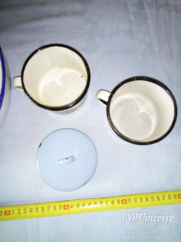 Smaltované nádobí - 4 ks (Mísa, 2 hrnky, víko) - foto 5