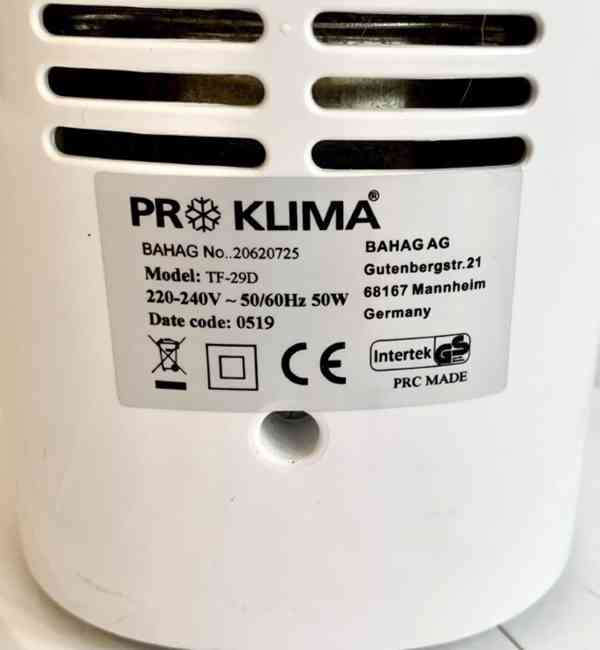 Sloupový ventiláтор PRO KLIMA TF-29D - 50W - Praha - foto 3