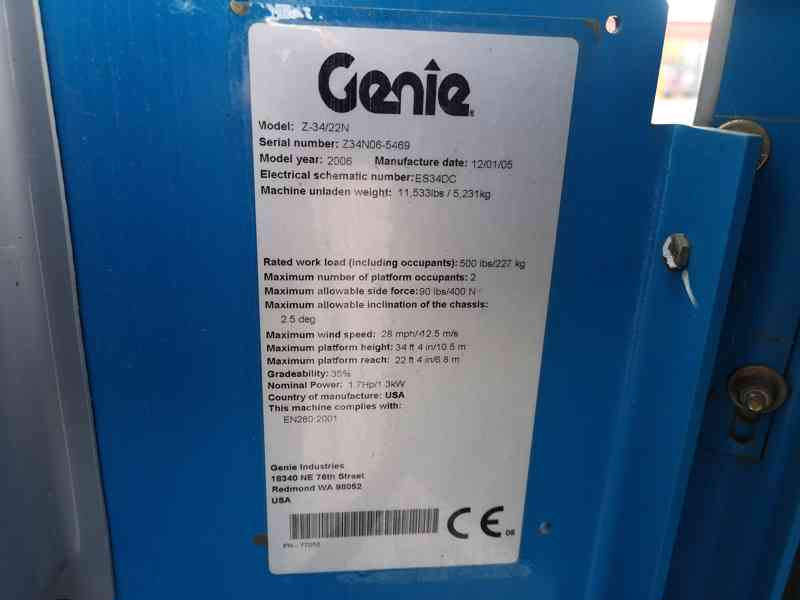 PRACOVNÍ PLOŠINA GENIE Z34/22 N - 12,5m - SKVĚLÝ STAV - foto 6