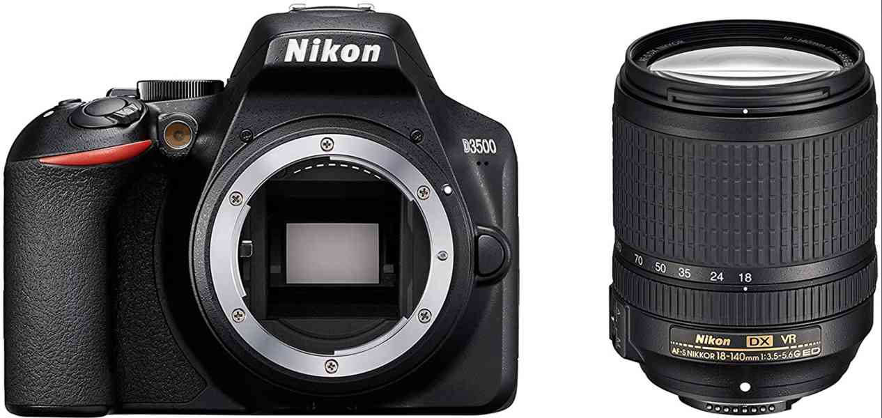 DSLR Nikon D3500 18-140 mm + originální záložní baterie