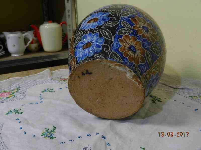 Krásná stará ručně malovaná keramická Váza Květiny Luby - foto 4