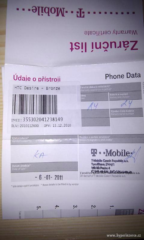 Prodám HTC Desire - 10 měsíců záruka u T-Mobile - foto 1