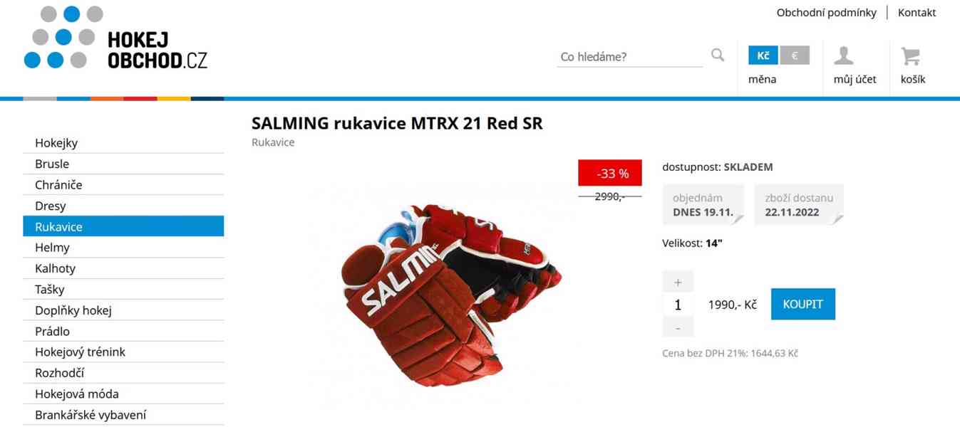 Profi rukavice Salming MTRX21 - červené (velikost 13" + 15") - foto 9