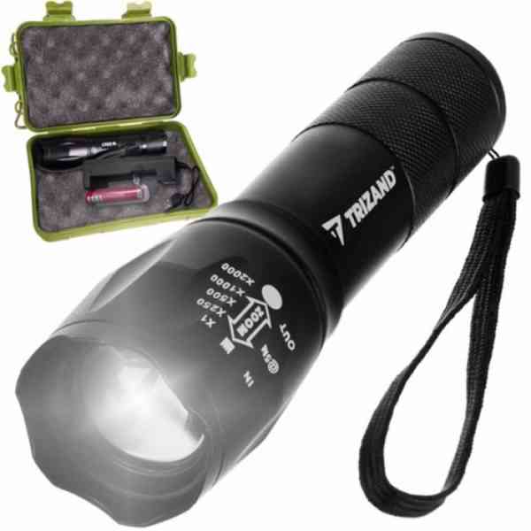 Taktická ruční hliníková svítilna Trizand T6 USB Zoom - čern - foto 4
