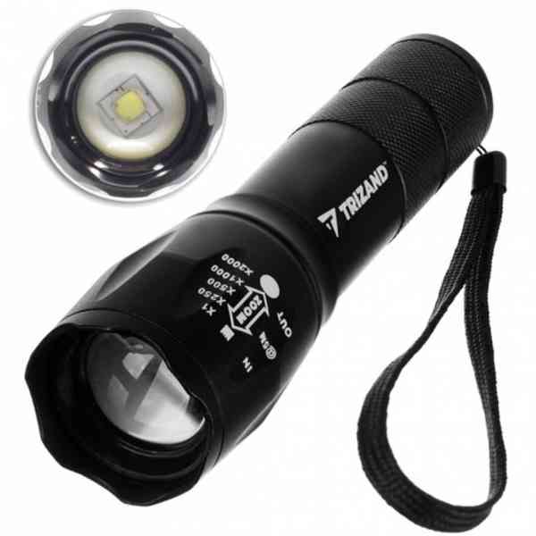 Taktická ruční hliníková svítilna Trizand T6 USB Zoom - čern - foto 1