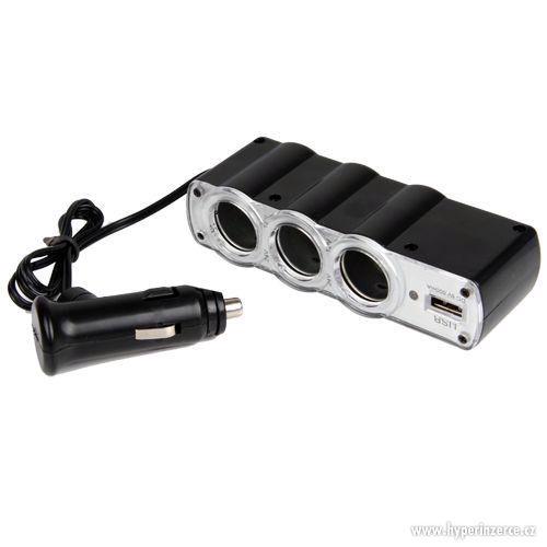 Roztrojka pro autozapalovač CL12V s USB slotem prodlužka - foto 1