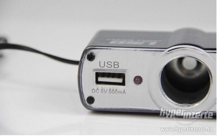 Roztrojka pro autozapalovač CL12V s USB slotem prodlužka - foto 4