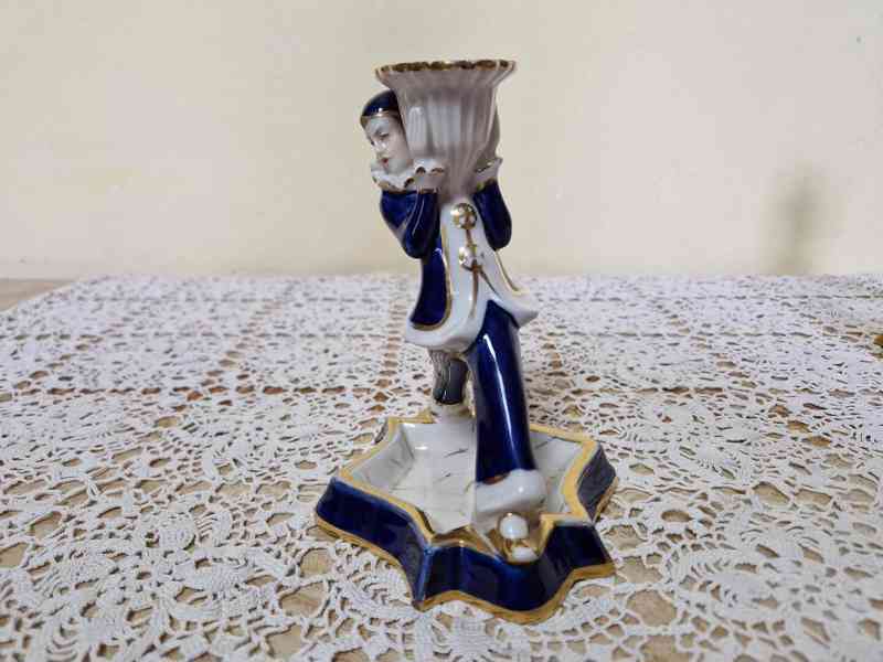 Porcelánové figurální svícny Pierot a Kolombína Royal Dux - foto 9