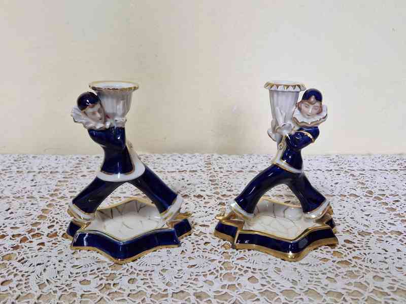Porcelánové figurální svícny Pierot a Kolombína Royal Dux