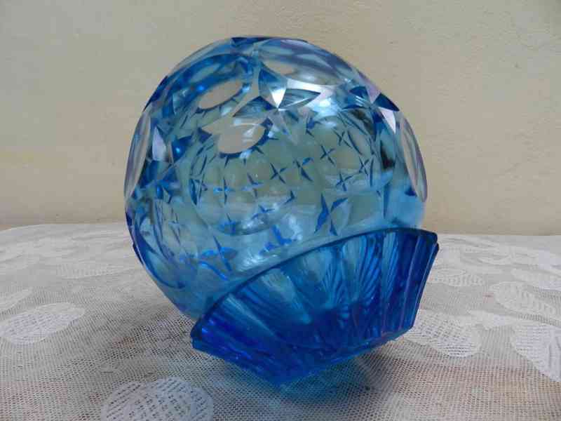 Luxusní stará masivní broušená Váza barva modrá Čechy - foto 8