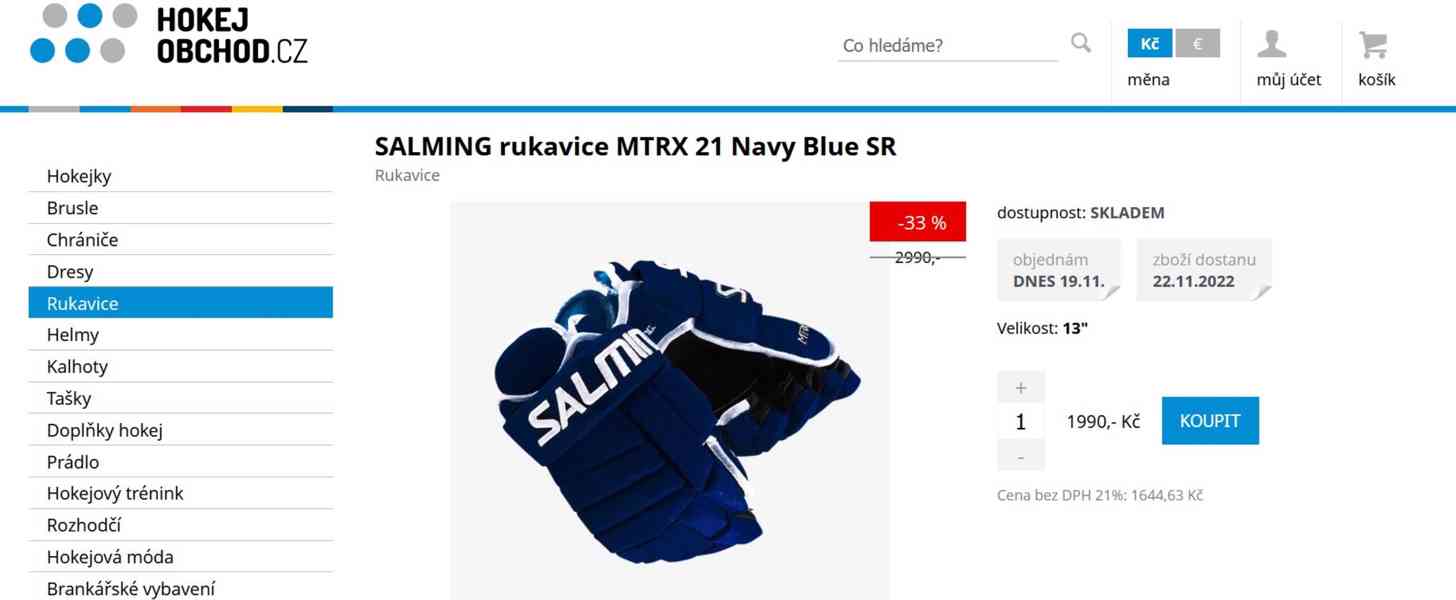 Profi rukavice Salming MTRX21 - modré ( vel. 13 + 14 + 15" ) - foto 7