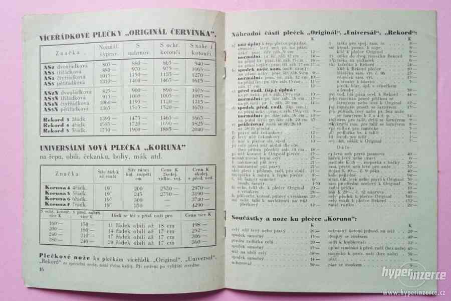 Ceník AGRA, Červinka, Čelákovice - 1939 - foto 3