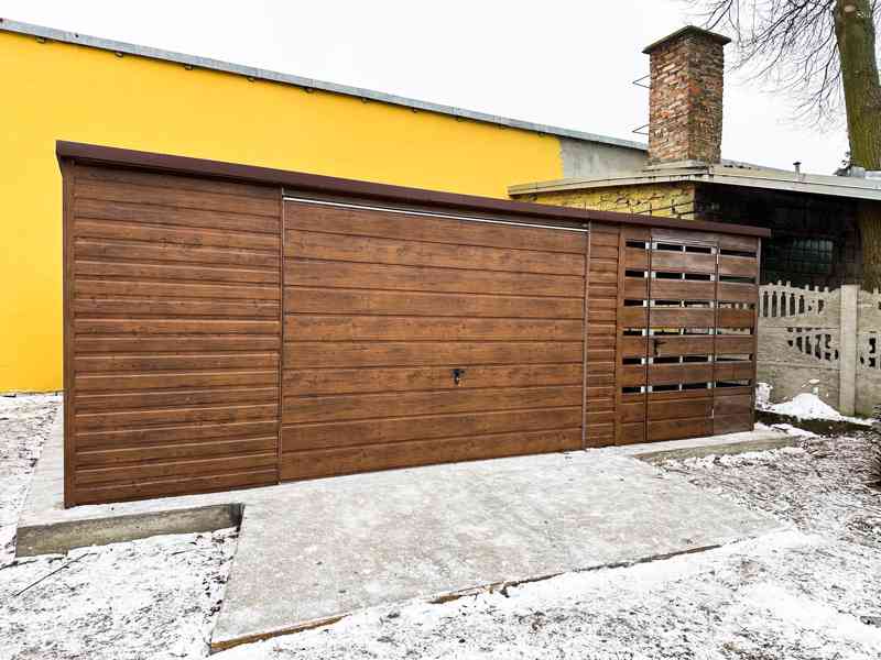 Plechová garáž 5x6 + přístřešek 2x6 - výklopná vrata - TS533 - foto 2