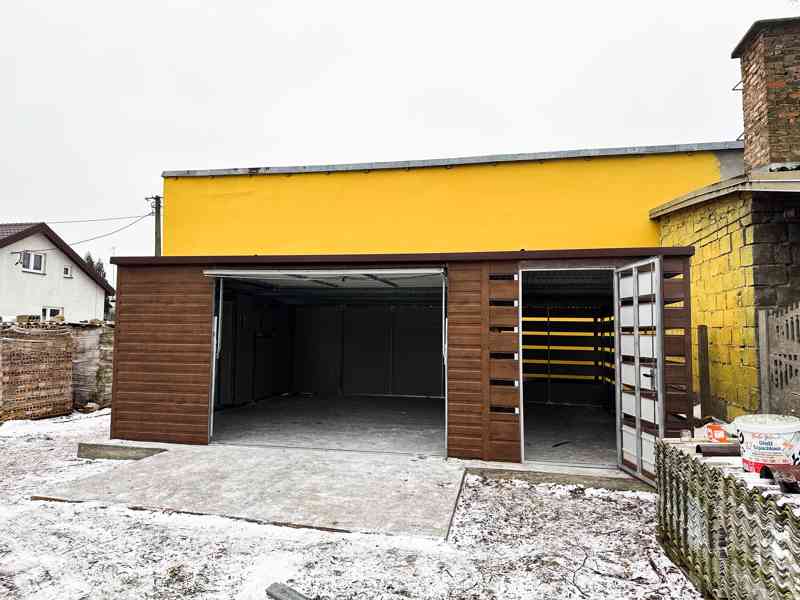 Plechová garáž 5x6 + přístřešek 2x6 - výklopná vrata - TS533 - foto 6