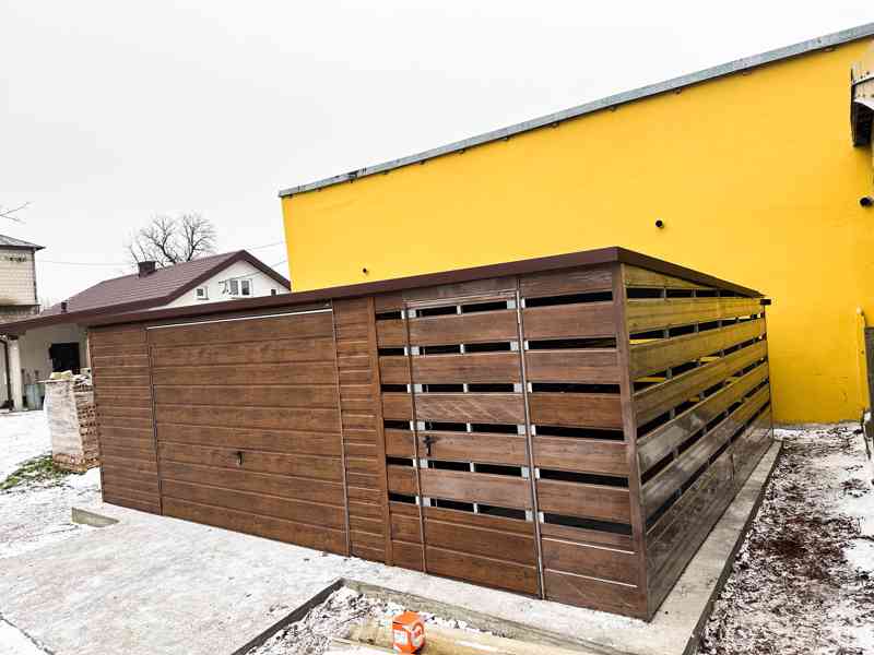 Plechová garáž 5x6 + přístřešek 2x6 - výklopná vrata - TS533 - foto 3