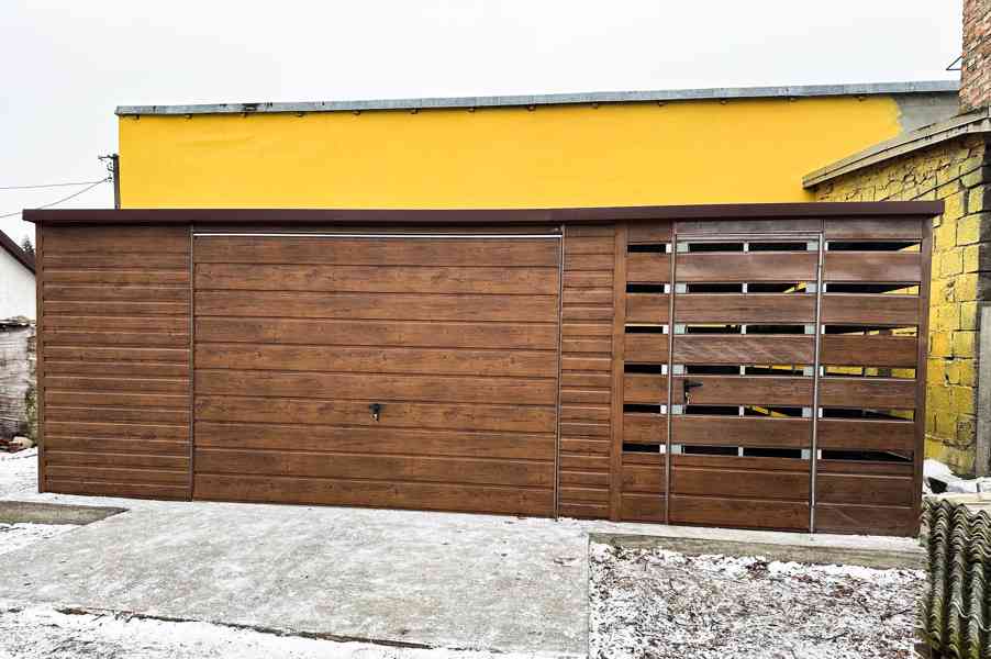 Plechová garáž 5x6 + přístřešek 2x6 - výklopná vrata - TS533 - foto 4