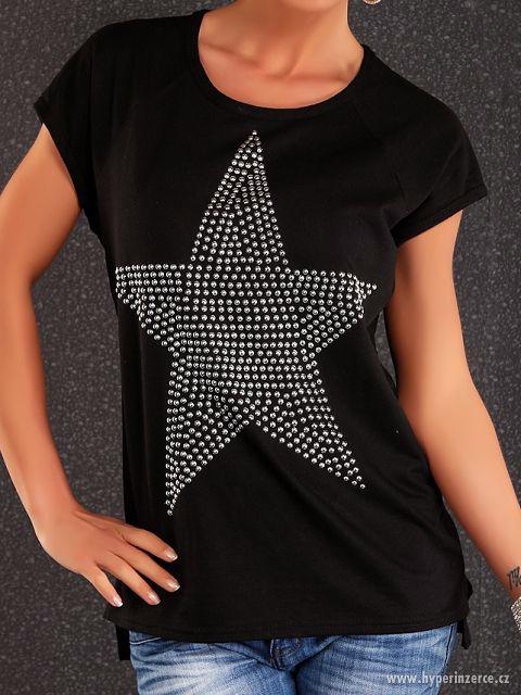 Tričko dámské černé se stříbrnou hvězdou, S/M, M/L, nové. - foto 1